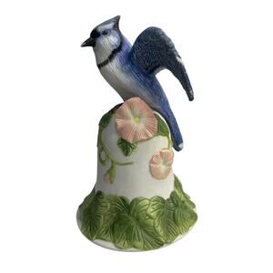 VTG 2001 Avon Ceramic Porcelain Blue Jay Pink Morning Glory Collector's Bell